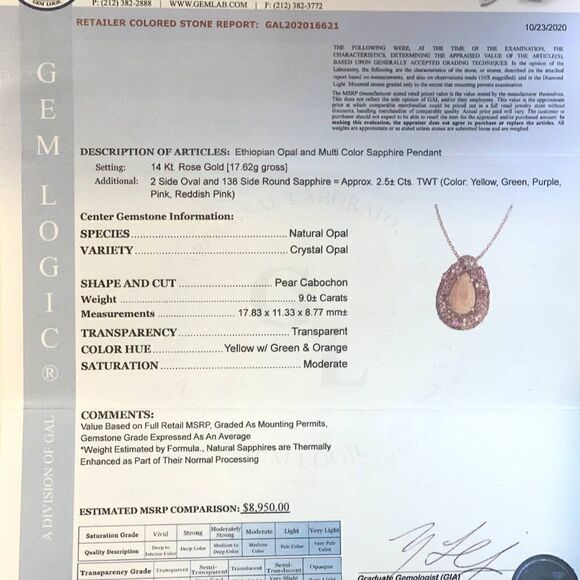 Natural Ethiopian Sapphire Necklace 14kGold 11.5TCW GIA Certified $8,950 016621 - Picture 12 of 13